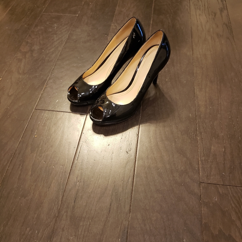 Cole haan patent leather peep toe pumps